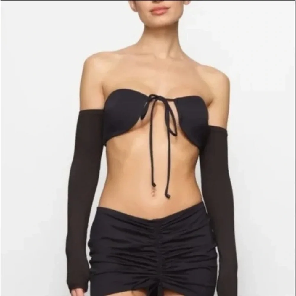 NEW SKIMS Womens XL Recycled Swim Long Sleeve Bikini Top Onyx Black TP-LSL-2791